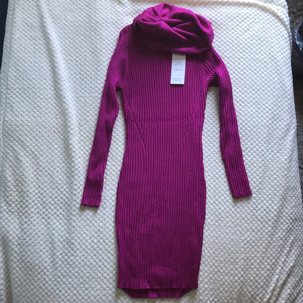 V28 plum knit ribbed women’s cowl neck mini sweater dress brand new size 2-8